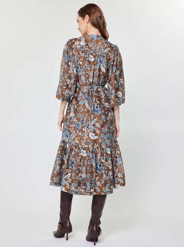 Botanical Printed Tiered Midi Dress