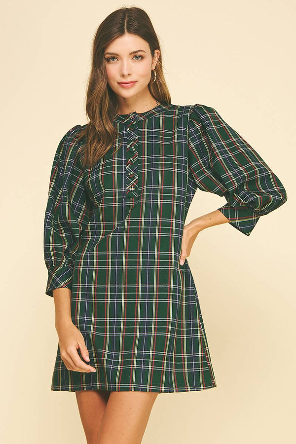 PLAID BUTTON DOWN MINI DRESS