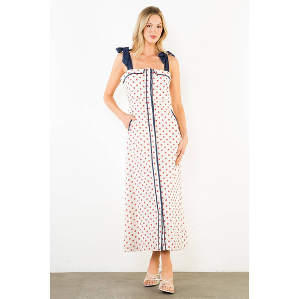Polkadot Dress With Shoulder Strap Tie