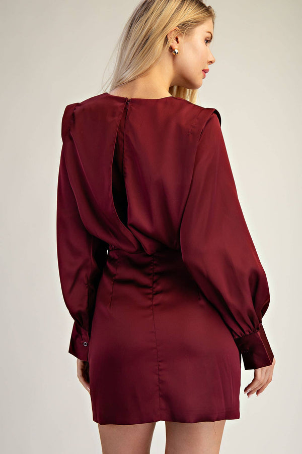 Round Neck Shoulder Pad Mini Dress