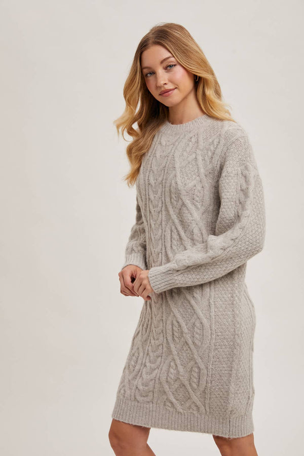 CABLE KNIT SWEATER MIDI DRESS