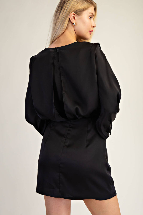 Round Neck Shoulder Pad Mini Dress