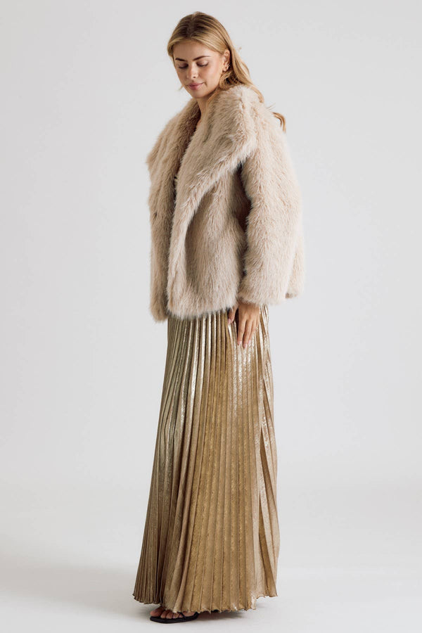 Long Sleeve Open Front Faux Fur Coat