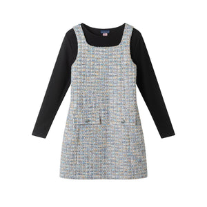 Big Kids Tweed Dress & Rib Tee Set | Textured Twirl