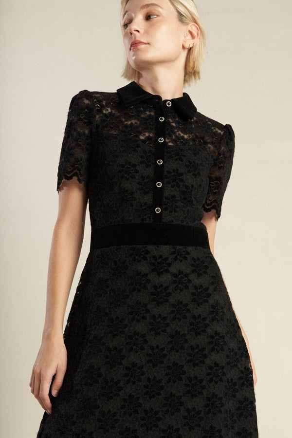 Black Woven Lace Midi Dress