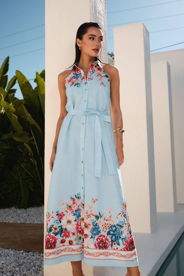 Floral Button Sleeveless Maxi Dress