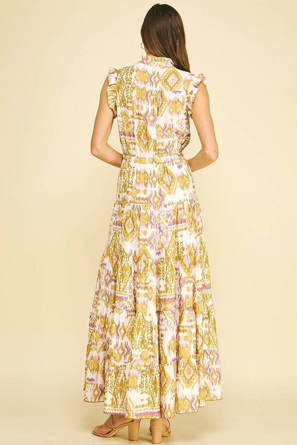GEOMETRIC TIERED MAXI DRESS