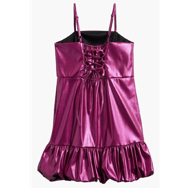Tween Metallic Faux Leather Bubble Party Dress