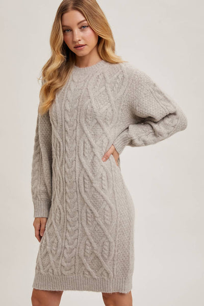 CABLE KNIT SWEATER MIDI DRESS