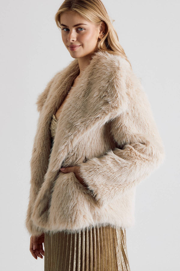 Long Sleeve Open Front Faux Fur Coat