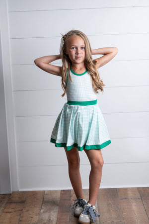 Girls Green Check Athletic Active Dress