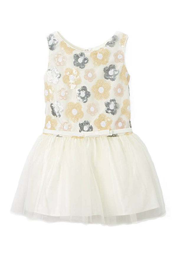 Floral Sequin Drop Waist Girls Dress