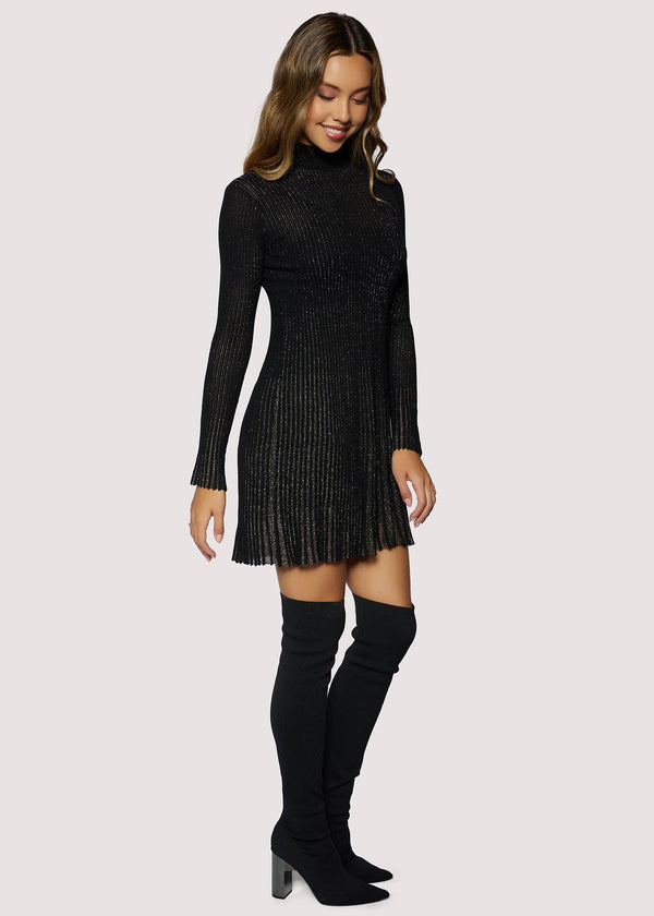 Treassures Of Light Mini Dress -Lurex Pleated Rib Sweater