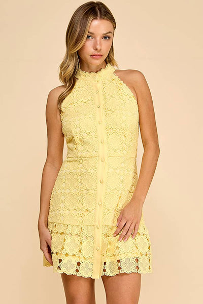 Floral high neck mini dress with ruffled bottom