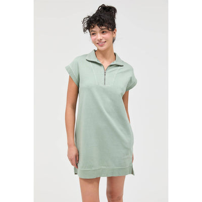Half Zip Up Mock Neck Mini Dress