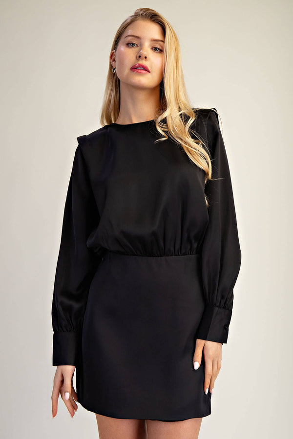 Round Neck Shoulder Pad Mini Dress