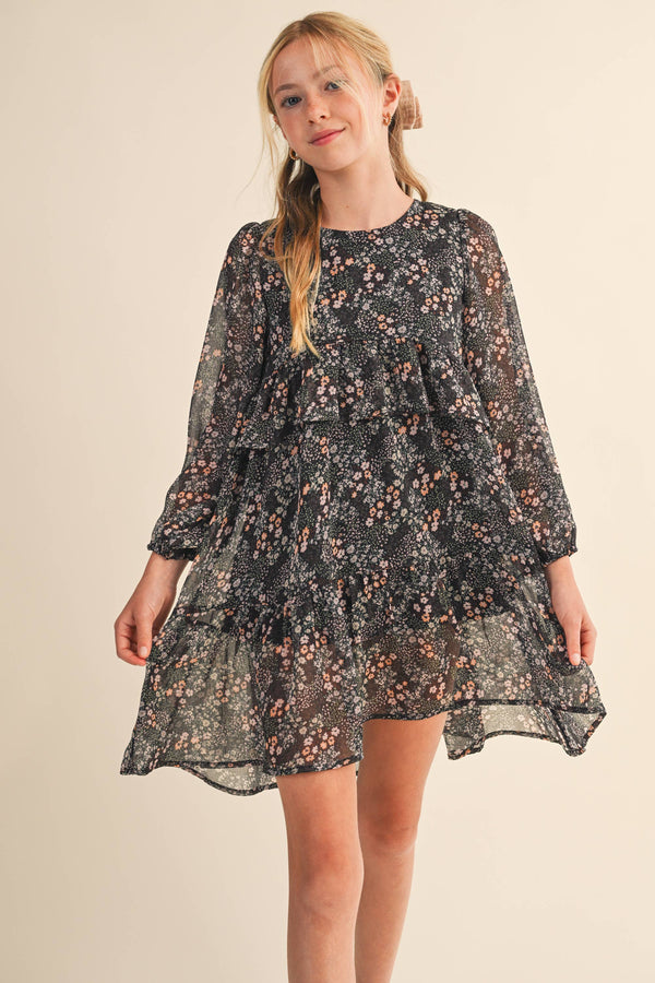 TWEEN KIDS GIRLS LAYERED HI LOW MIDI DRESS (7-14)