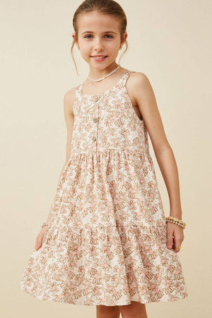 Girls Textured Daisy Print Button Detail Tank Dress