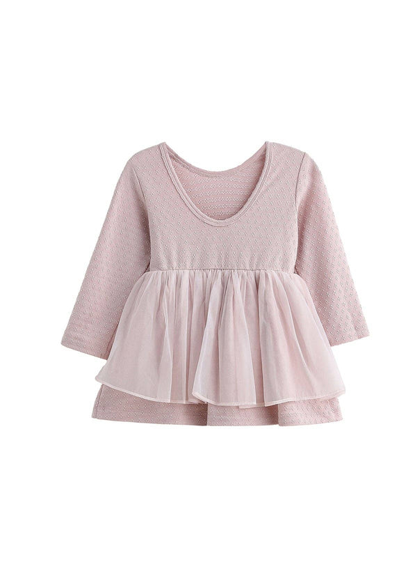 Emma Dress Long Sleeve Solid Tiered Tulle Skirt Dress