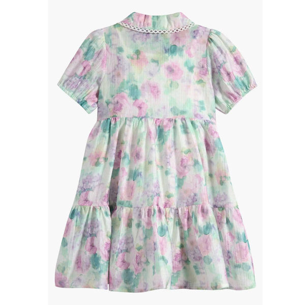 Girls Floral Puff Sleeve Tiered Party Shirtdress