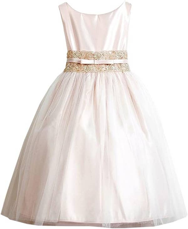 Vintage Metallic Lace & Tulle Flower Girl Pageant Dress