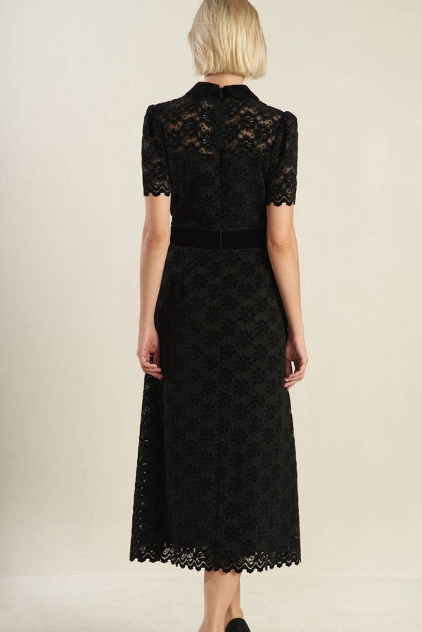 Black Woven Lace Midi Dress