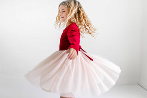 Girls Red Velvet Tulle Fancy Holiday Winter Party Dress