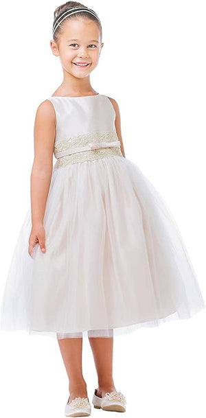 Vintage Metallic Lace & Tulle Flower Girl Pageant Dress