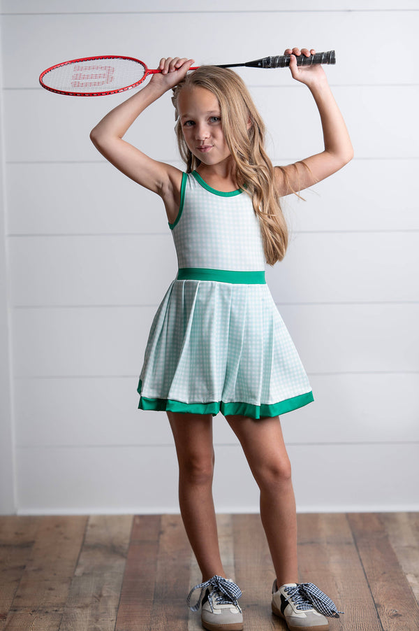 Girls Green Check Athletic Active Dress