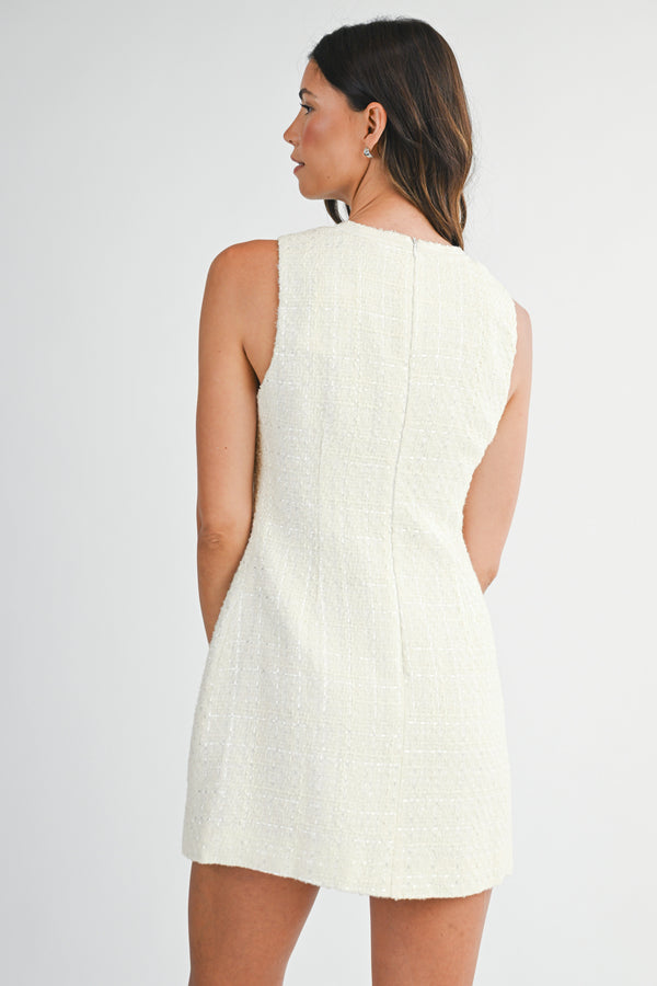 JEWEL BOW DETAIL TWEED MINI DRESS