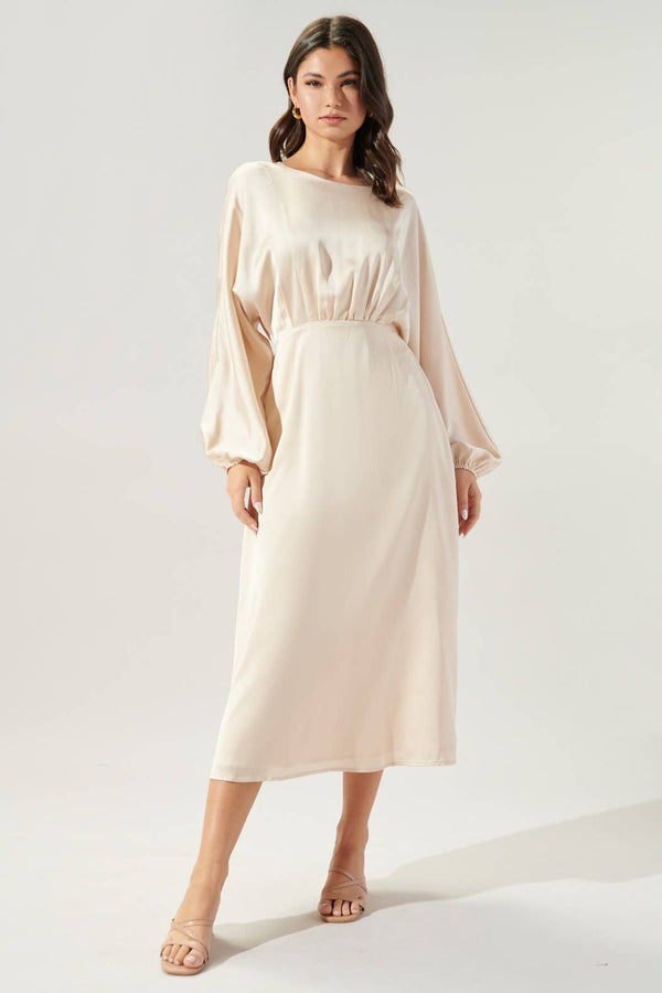 Chateau Satin Dolman Sleeve Midi Dress