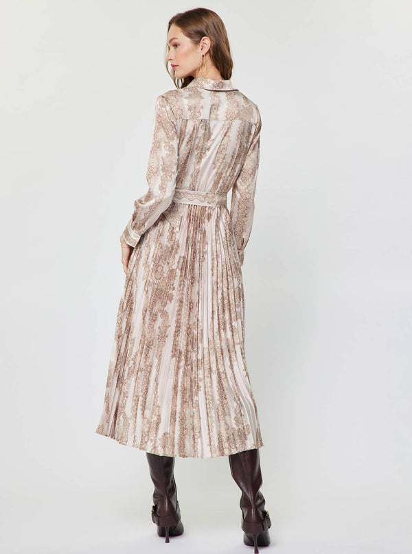 Floral Lace Pleated Midi Shirt Dress