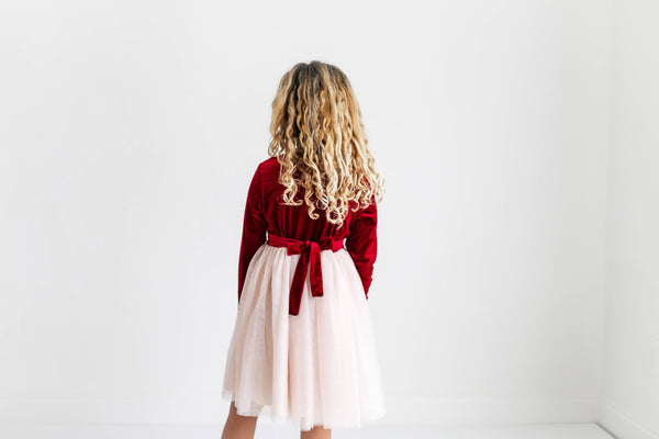 Girls Red Velvet Tulle Fancy Holiday Winter Party Dress