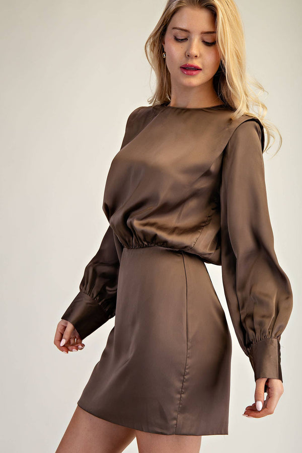 Round Neck Shoulder Pad Mini Dress