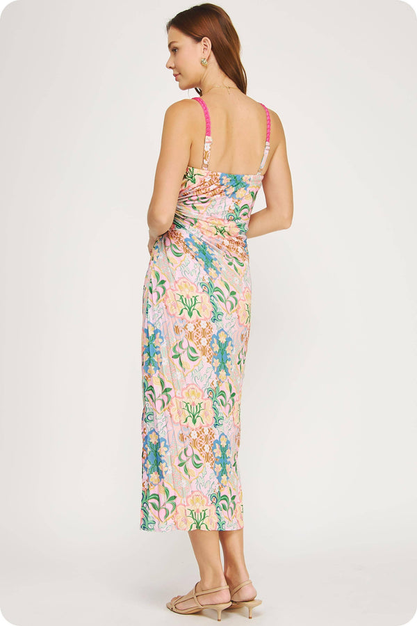 Garden Party Pleated Satin Midi Dress