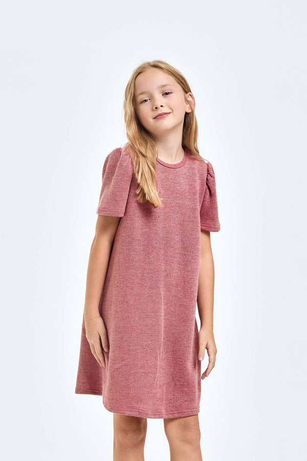 Mink Lurex Puff Sleeves Dress