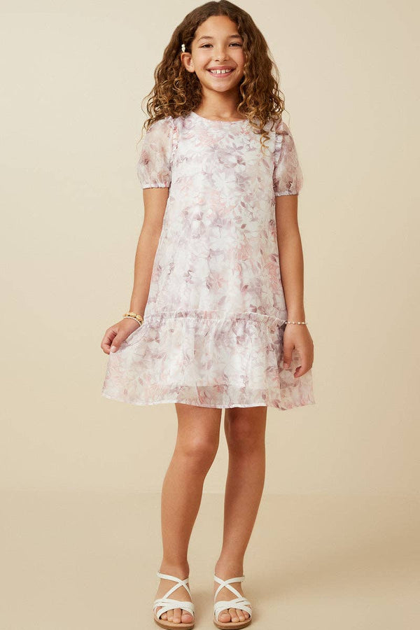 Girls Soft Organza Floral Ruffle Detail Dress