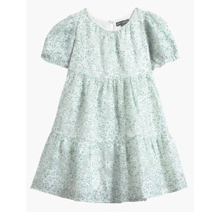 Girls Puff Sleeve Burnout Chiffon Tiered Party Dress
