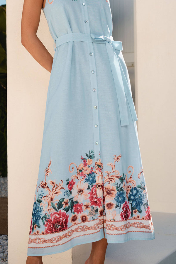 Floral Button Sleeveless Maxi Dress