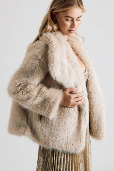 Long Sleeve Open Front Faux Fur Coat