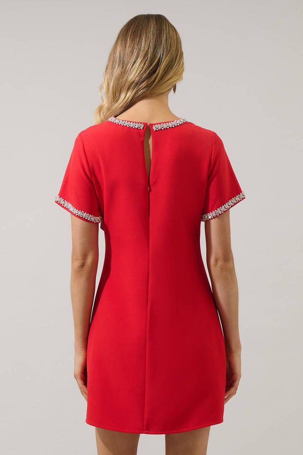Kaitlyn Rhinestone Shift Mini Dress