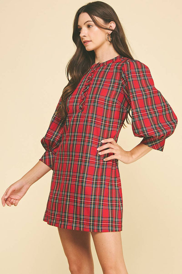 PLAID BUTTON DOWN MINI DRESS
