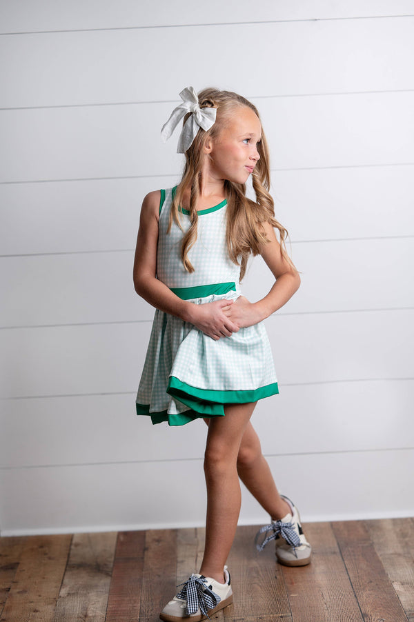 Girls Green Check Athletic Active Dress
