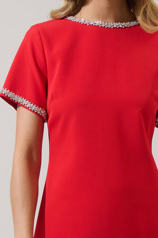 Kaitlyn Rhinestone Shift Mini Dress