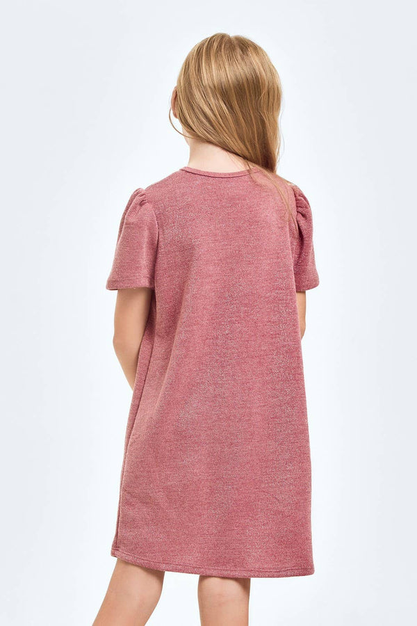 Mink Lurex Puff Sleeves Dress