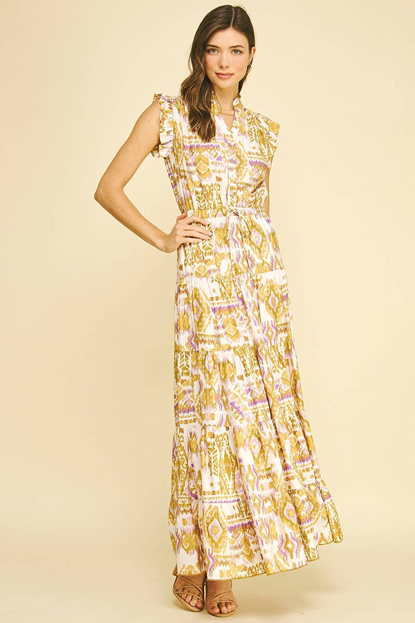 GEOMETRIC TIERED MAXI DRESS