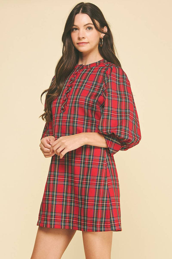 PLAID BUTTON DOWN MINI DRESS
