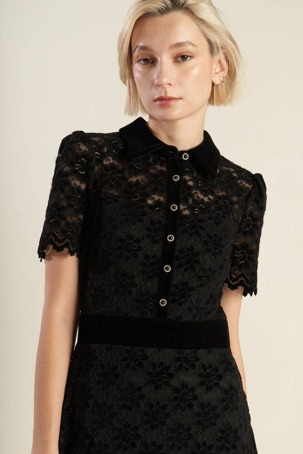 Black Woven Lace Midi Dress