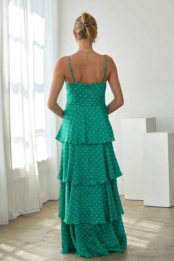 Sleeveless Polka Dot Cami Tiered Maxi Dress