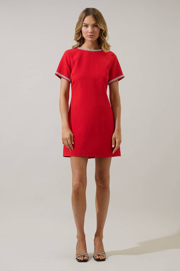 Kaitlyn Rhinestone Shift Mini Dress